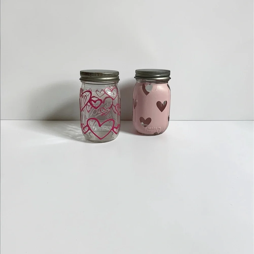 2 Mason Jars With Heart designs